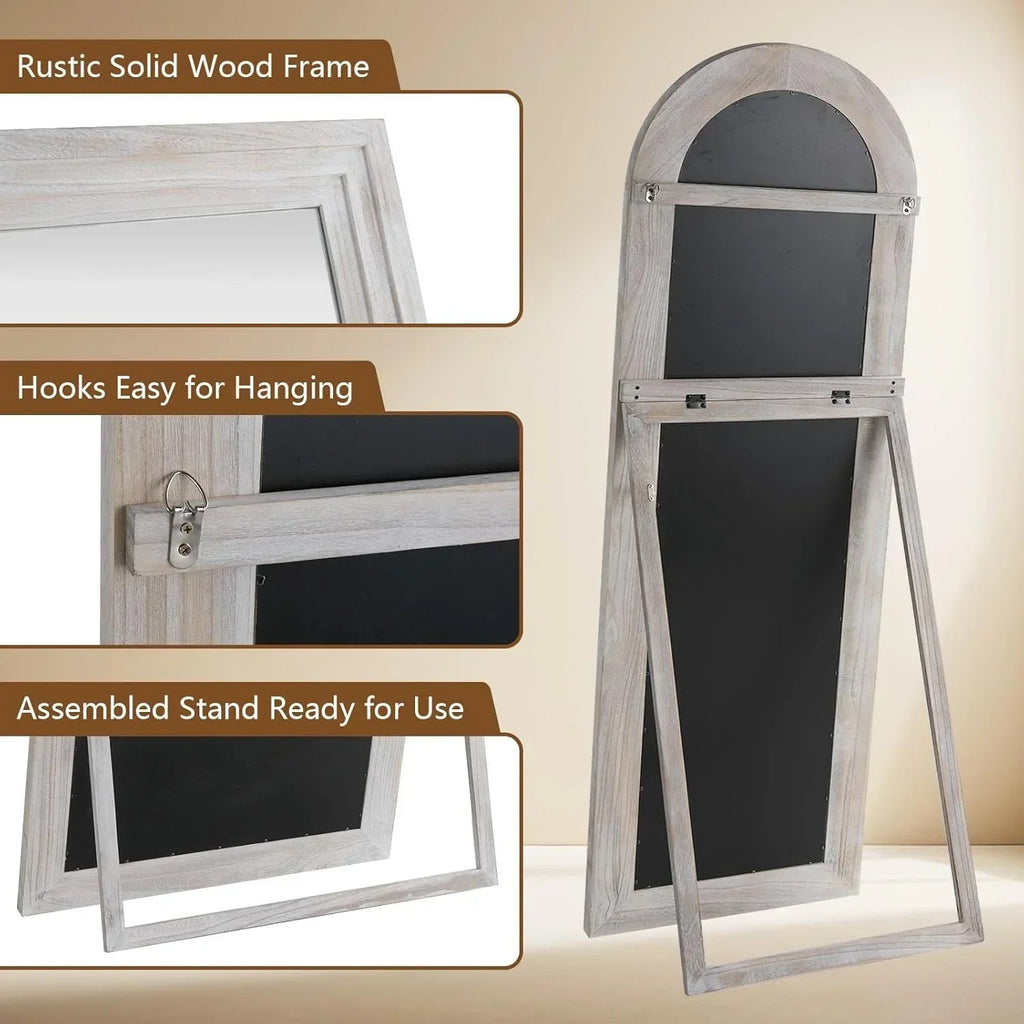 Arched Full Length Mirror with Solid Wood Frame