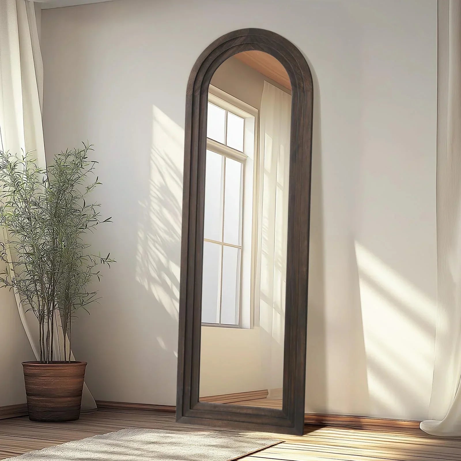 Arched Full Length Mirror with Solid Wood Frame