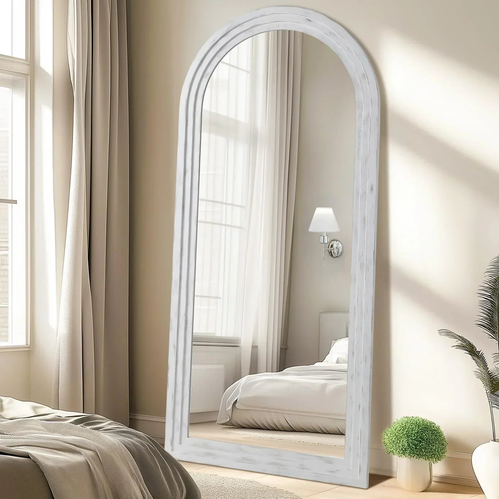 Arched Full Length Mirror with Solid Wood Frame