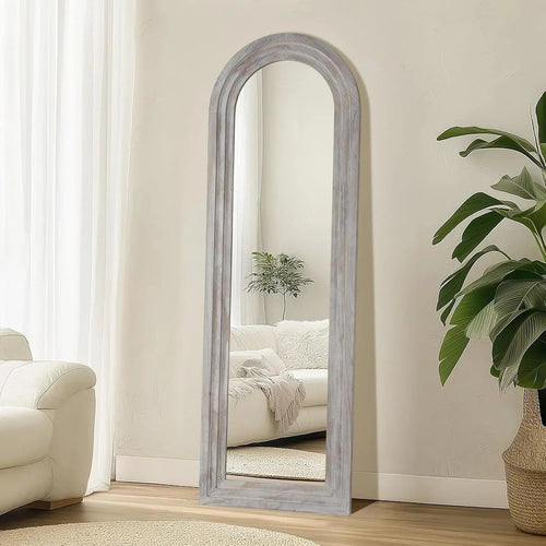 Arched Full Length Mirror with Solid Wood Frame