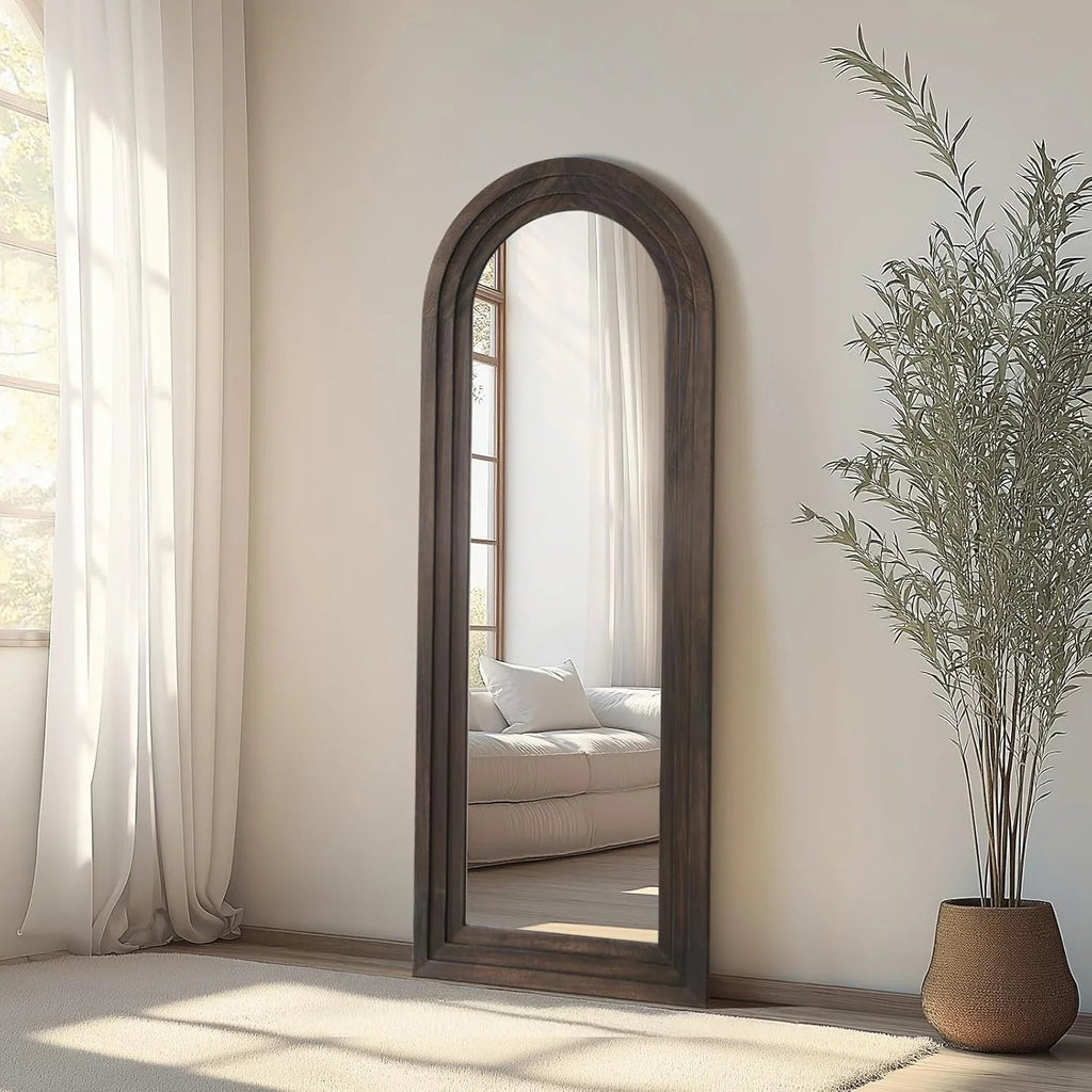 Arched Full Length Mirror with Solid Wood Frame