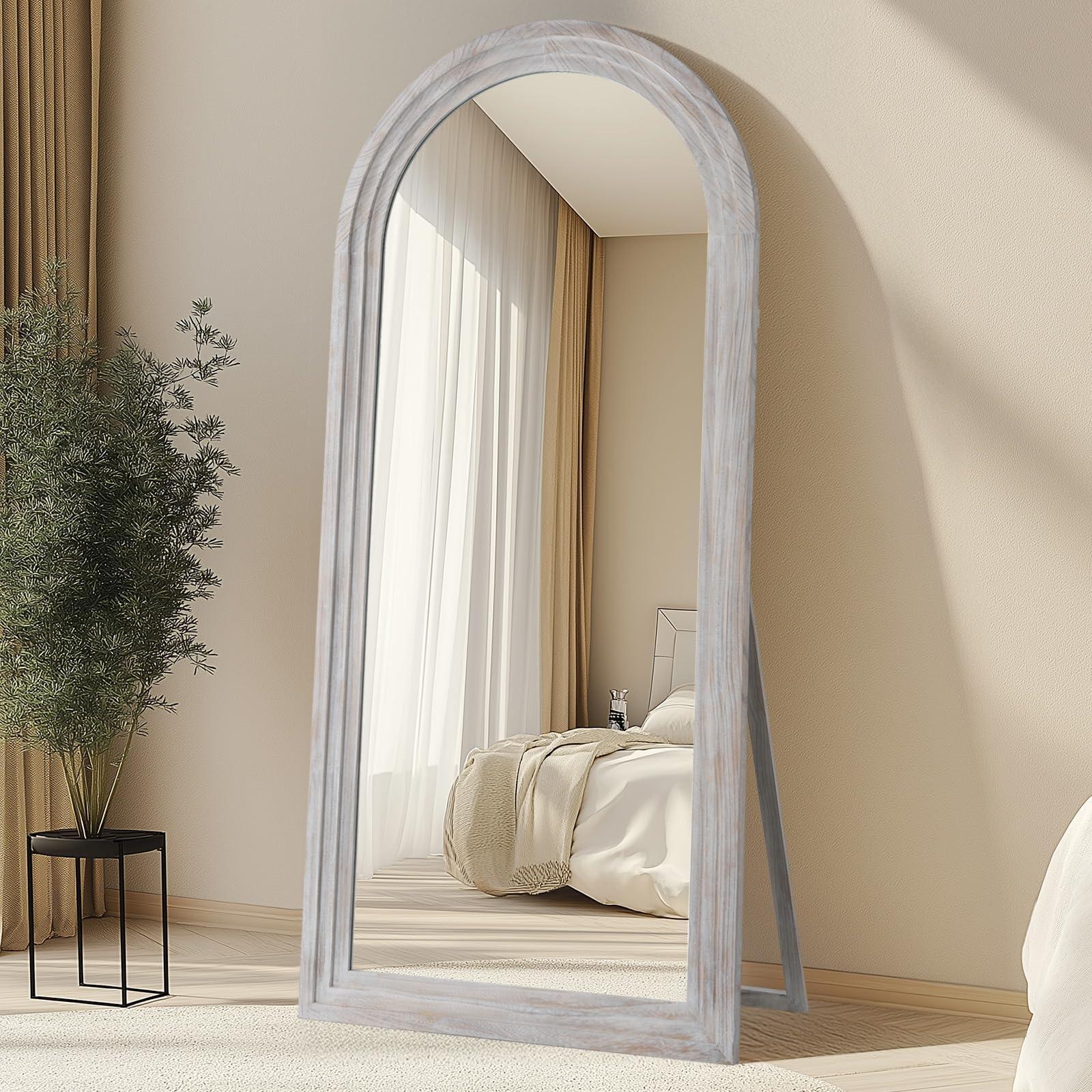 Arched Full Length Mirror with Solid Wood Frame