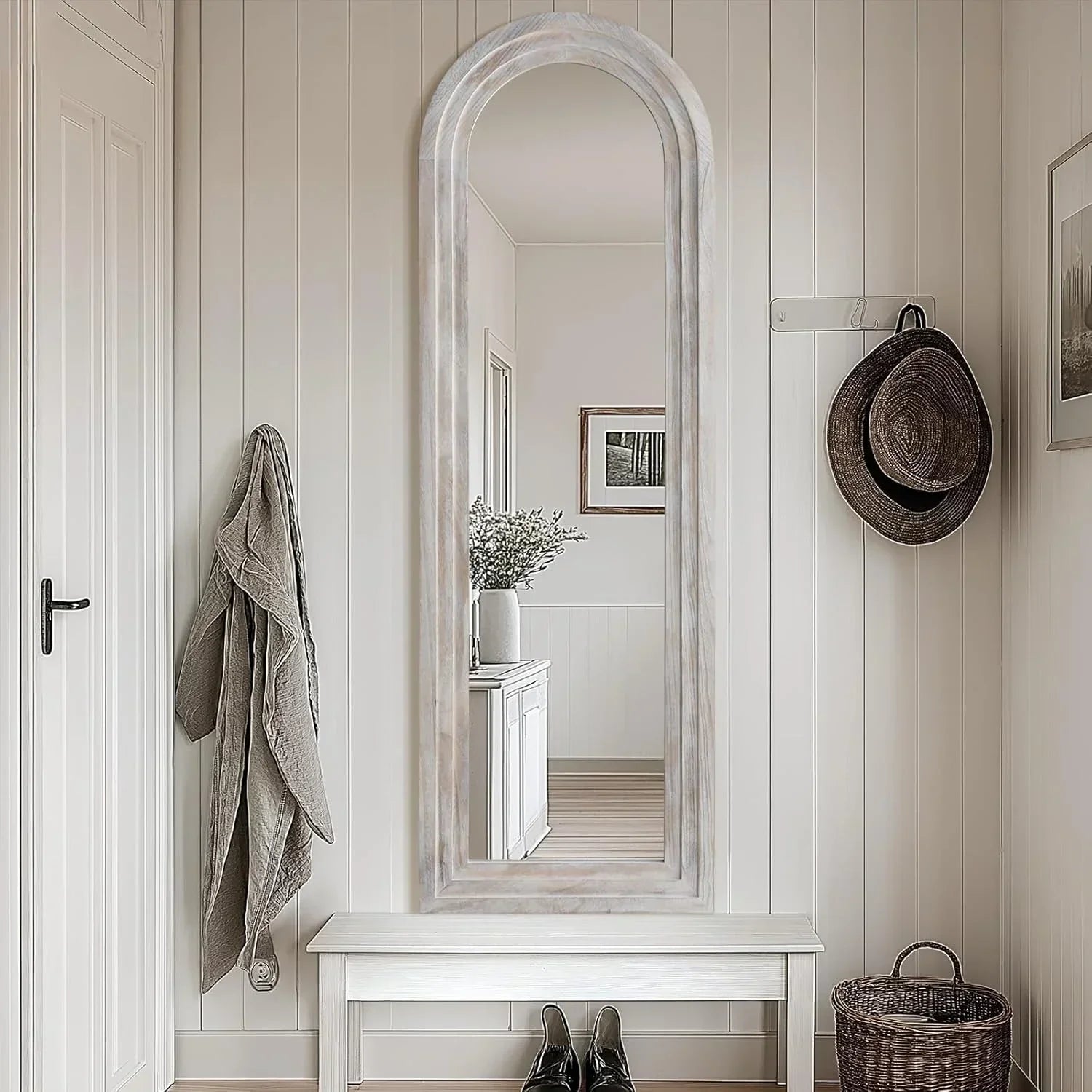 Arched Full Length Mirror with Solid Wood Frame
