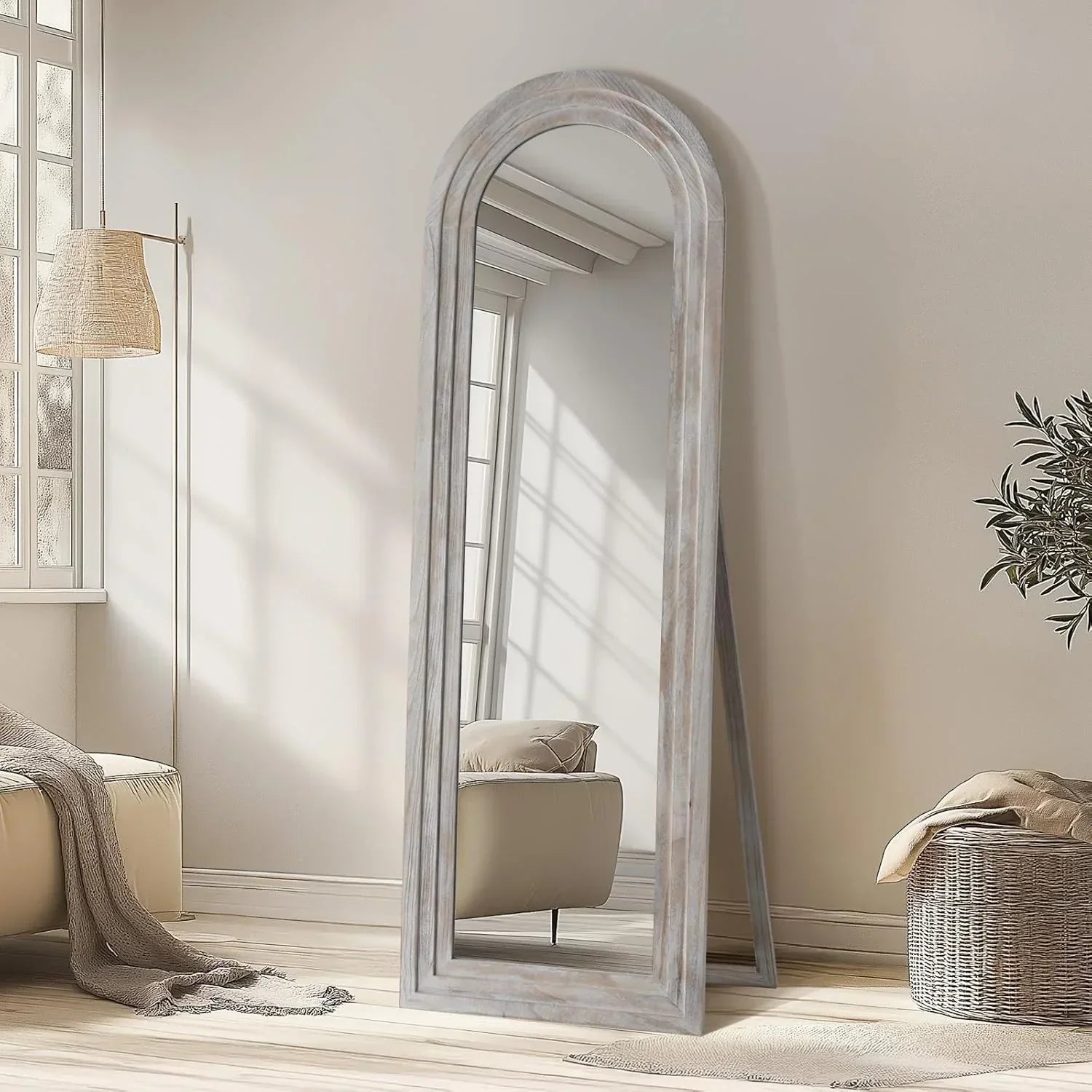 Arched Full Length Mirror with Solid Wood Frame
