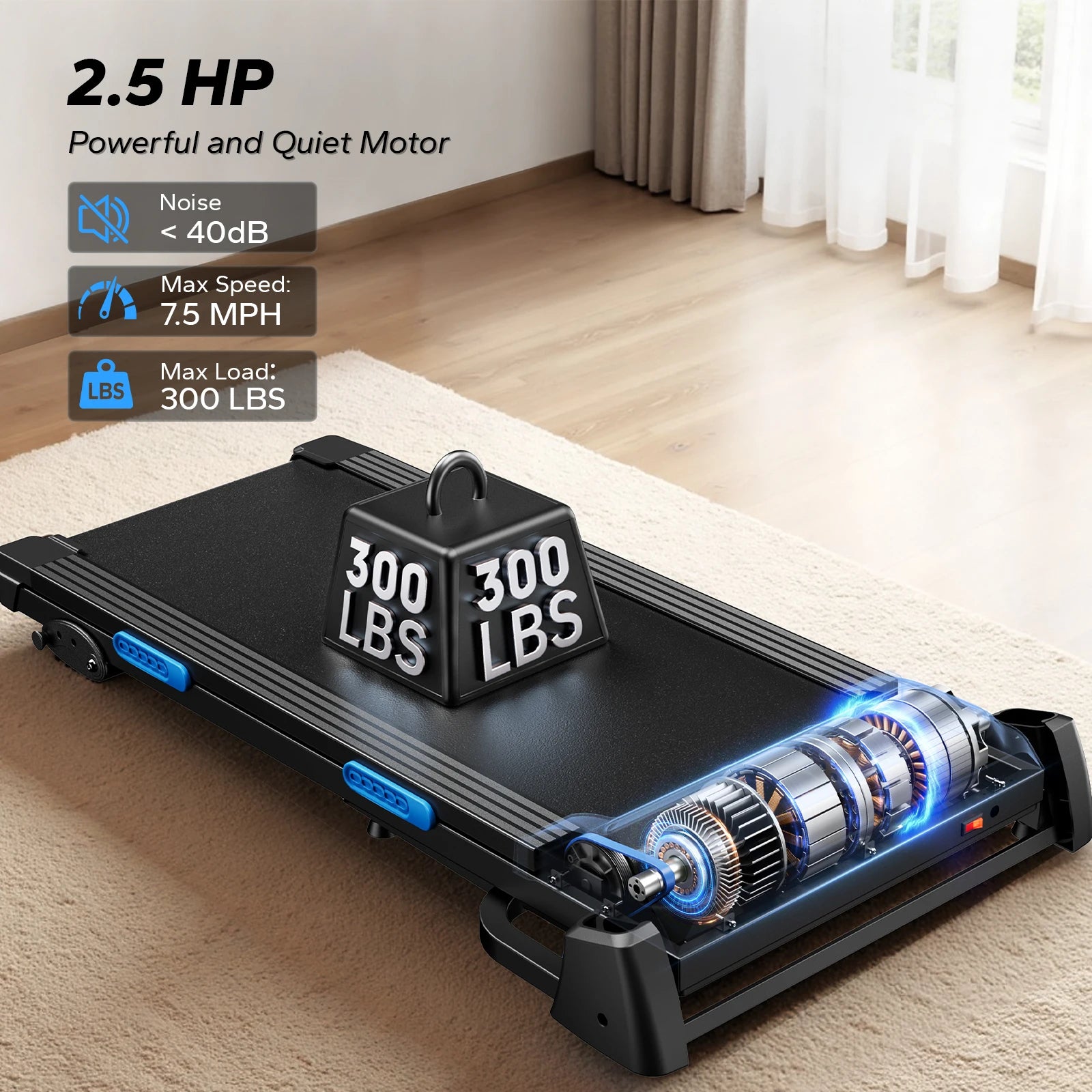 MERACH Foldable Treadmill T12 Incline Quiet Treadmills Double Deck Technology 4 Silicone Shock Cushion Heart Rate Monitoring