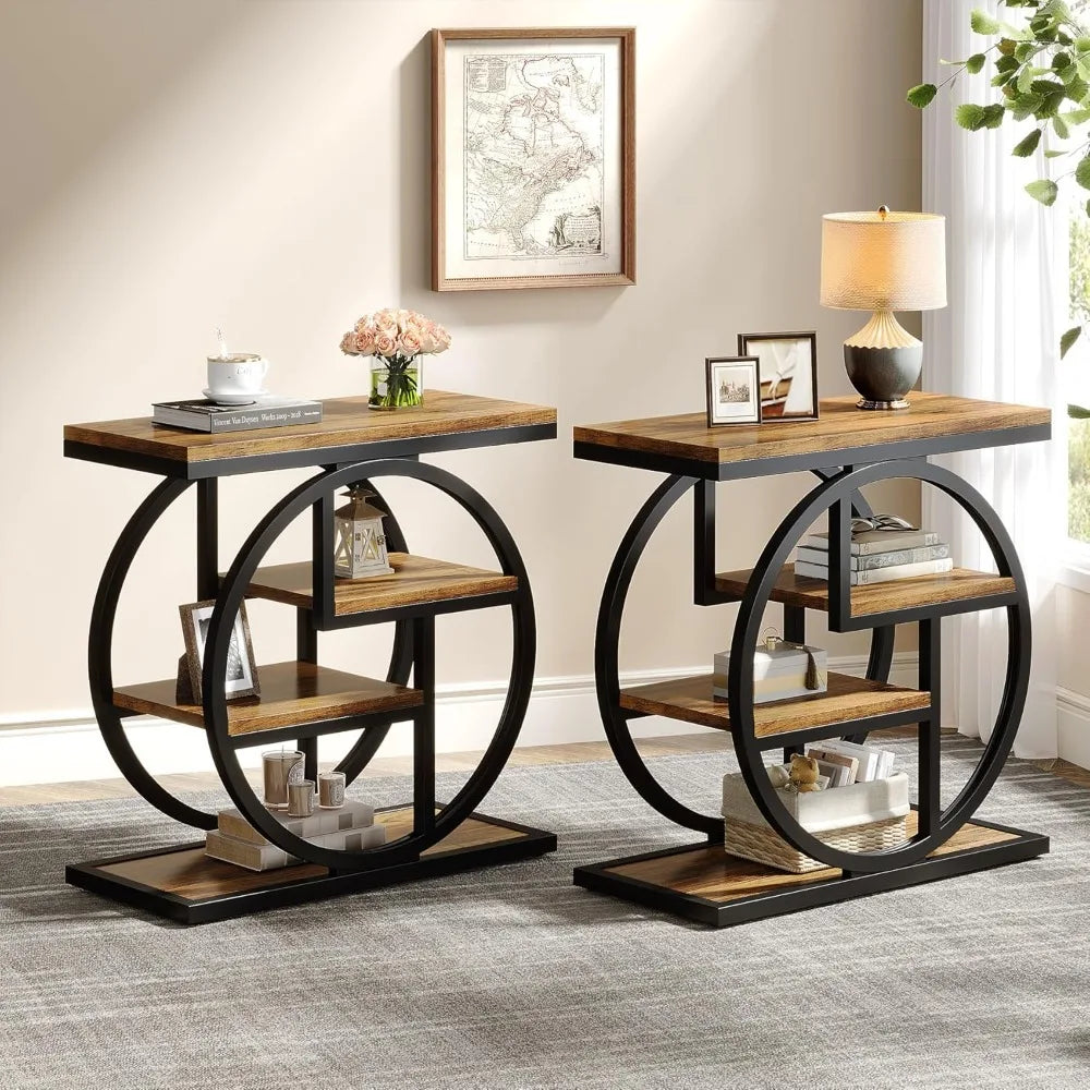 Wood/Metal Side Storage Table