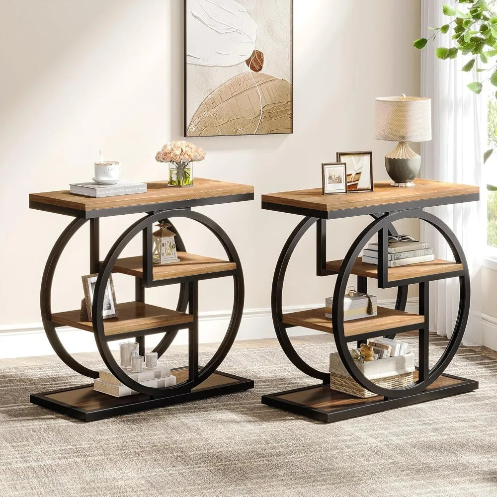 Wood/Metal Side Storage Table