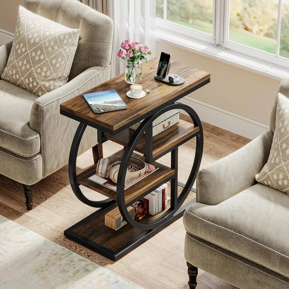 Wood/Metal Side Storage Table