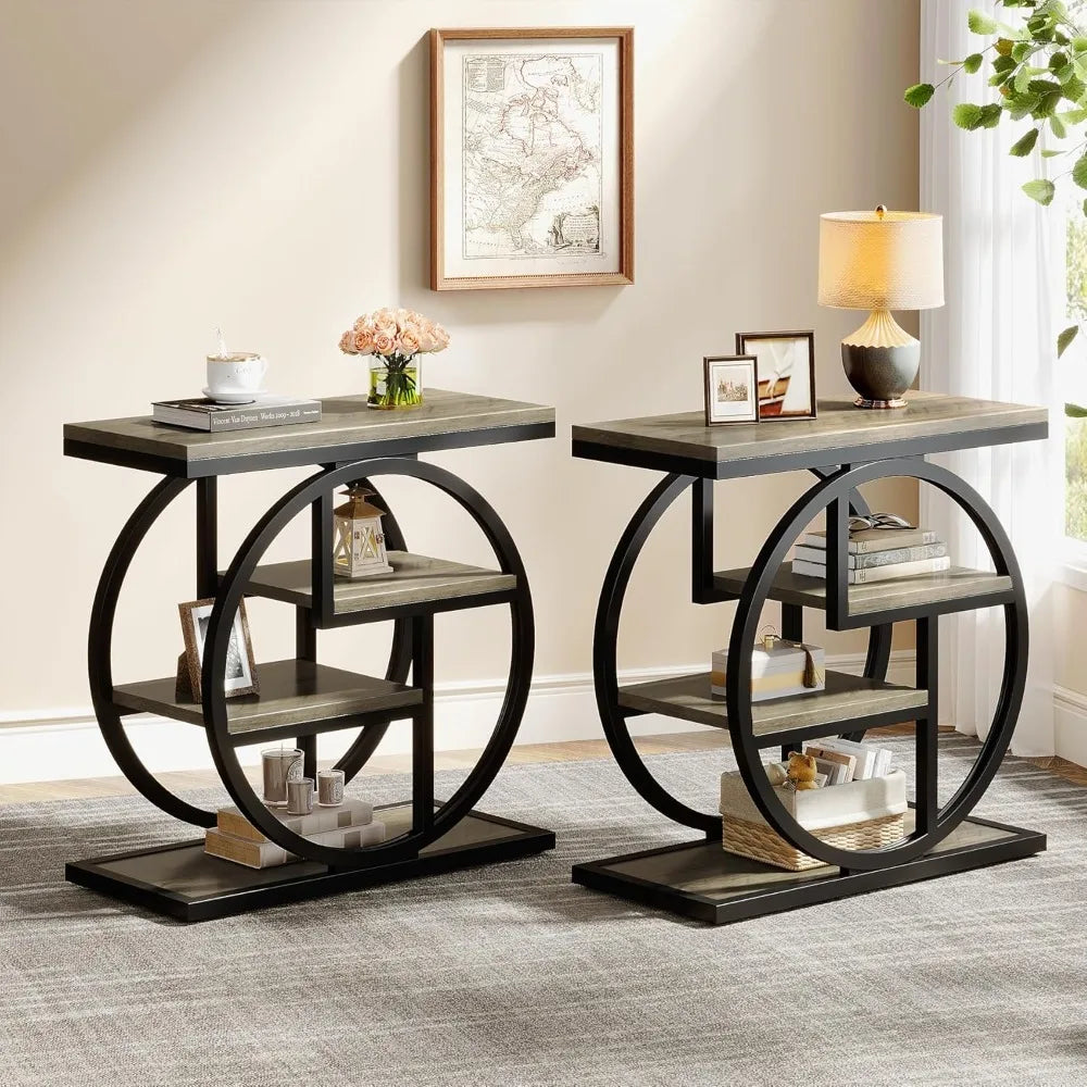 Wood/Metal Side Storage Table