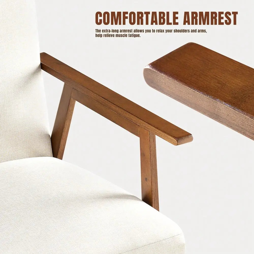 MidCentury Modern Accent Chair With 5.9 Thick Cushioned Seat, Solid Wood Frame Armchair For Living Room And Bedroom