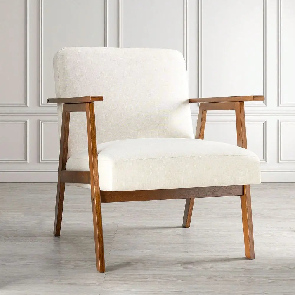 MidCentury Modern Accent Chair With 5.9 Thick Cushioned Seat, Solid Wood Frame Armchair For Living Room And Bedroom