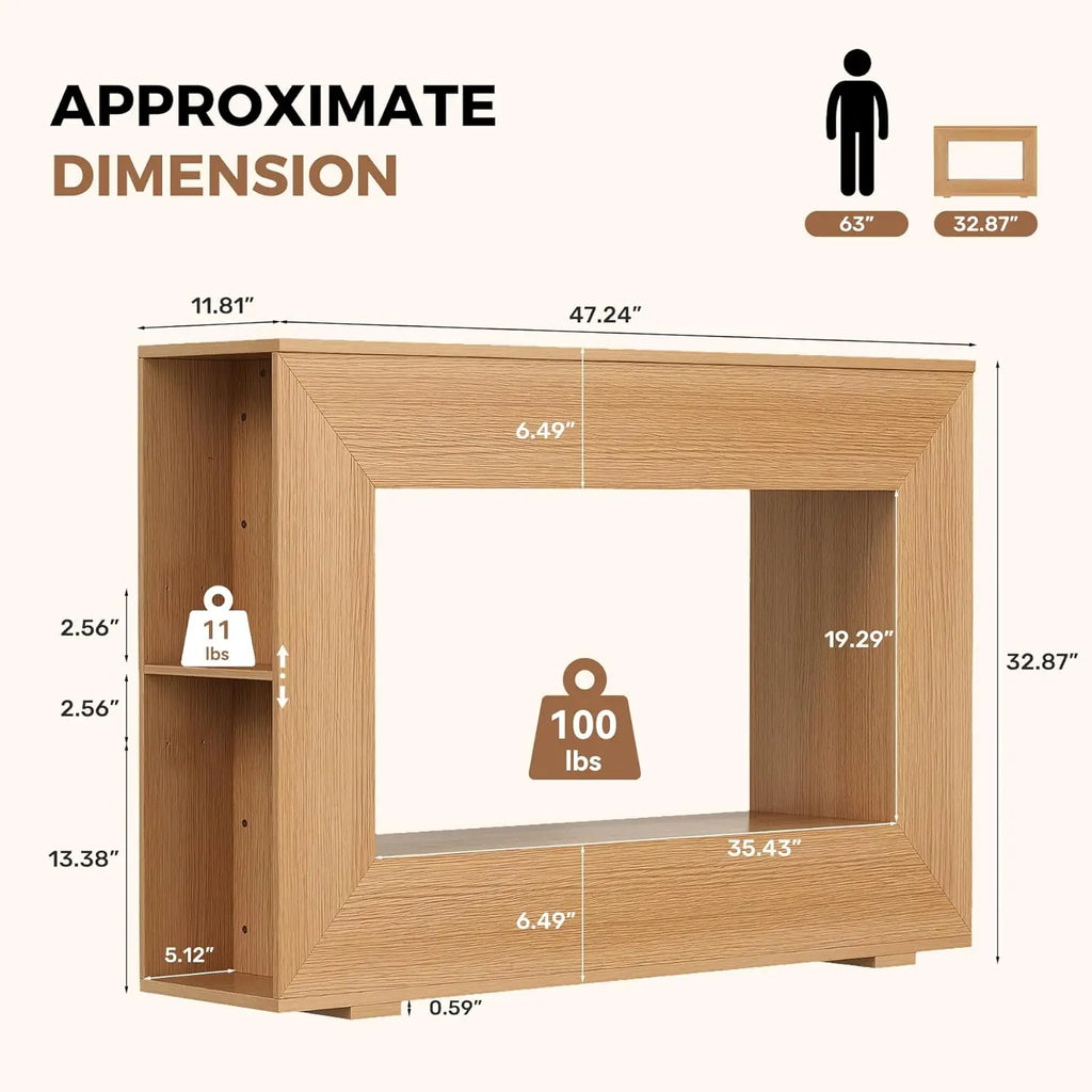 47" Entryway Table with Outlet & LED Light, Farmhouse Narrow Console Sofa Table with Side Storage Shelves,Wooden, Customized
